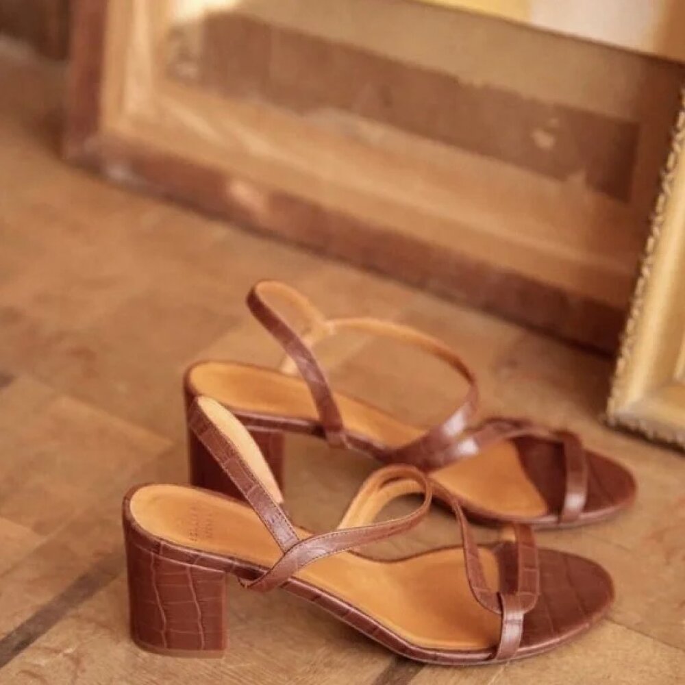 Sezane Emilie Sandals - Camel Croco Leather | Size 38 (US 7)